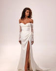 Fit and Flair Brautkleid mit Schlitz und abnehmbaren Ärmel, von Milla Nova