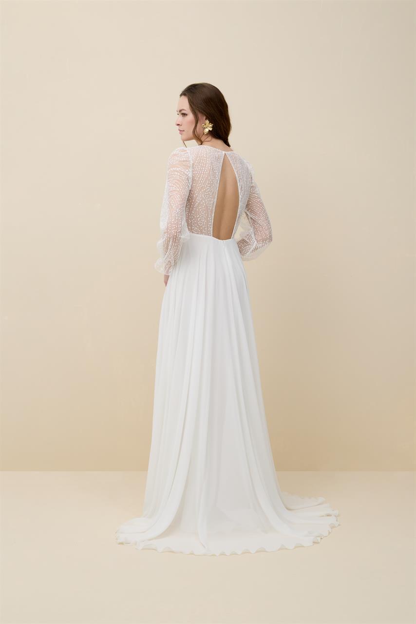 Brautkleid aus Chiffonrock verfügt mit einen Schlitz und eine kurze Schlepp von Rembo Styling 