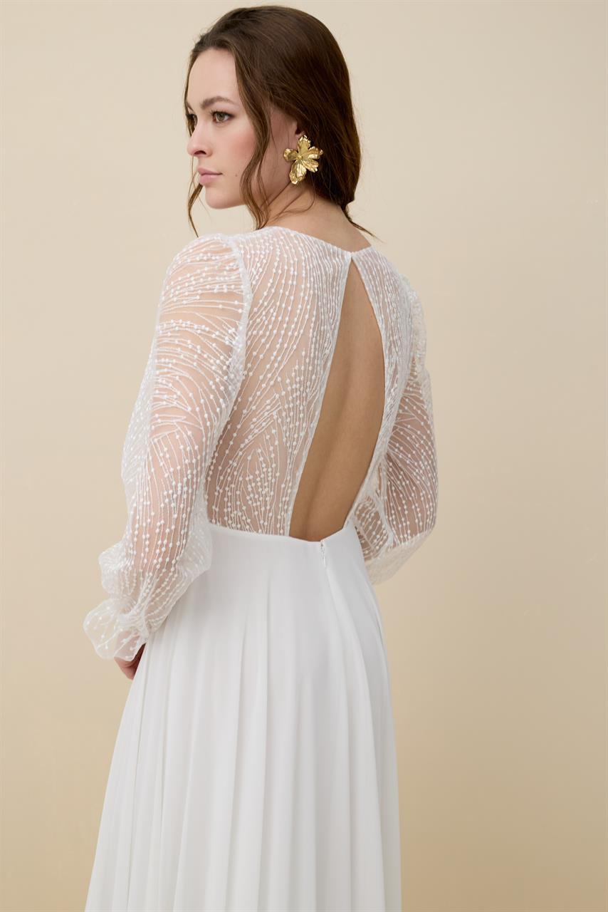 Brautkleid aus Chiffonrock verfügt mit einen Schlitz und eine kurze Schlepp von Rembo Styling 