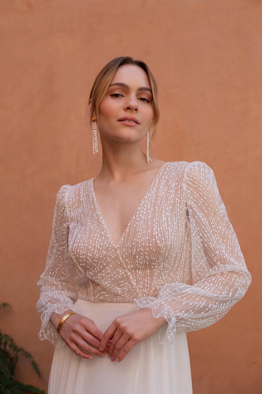 Brautkleid aus Chiffonrock verfügt mit einen Schlitz und eine kurze Schlepp von Rembo Styling 