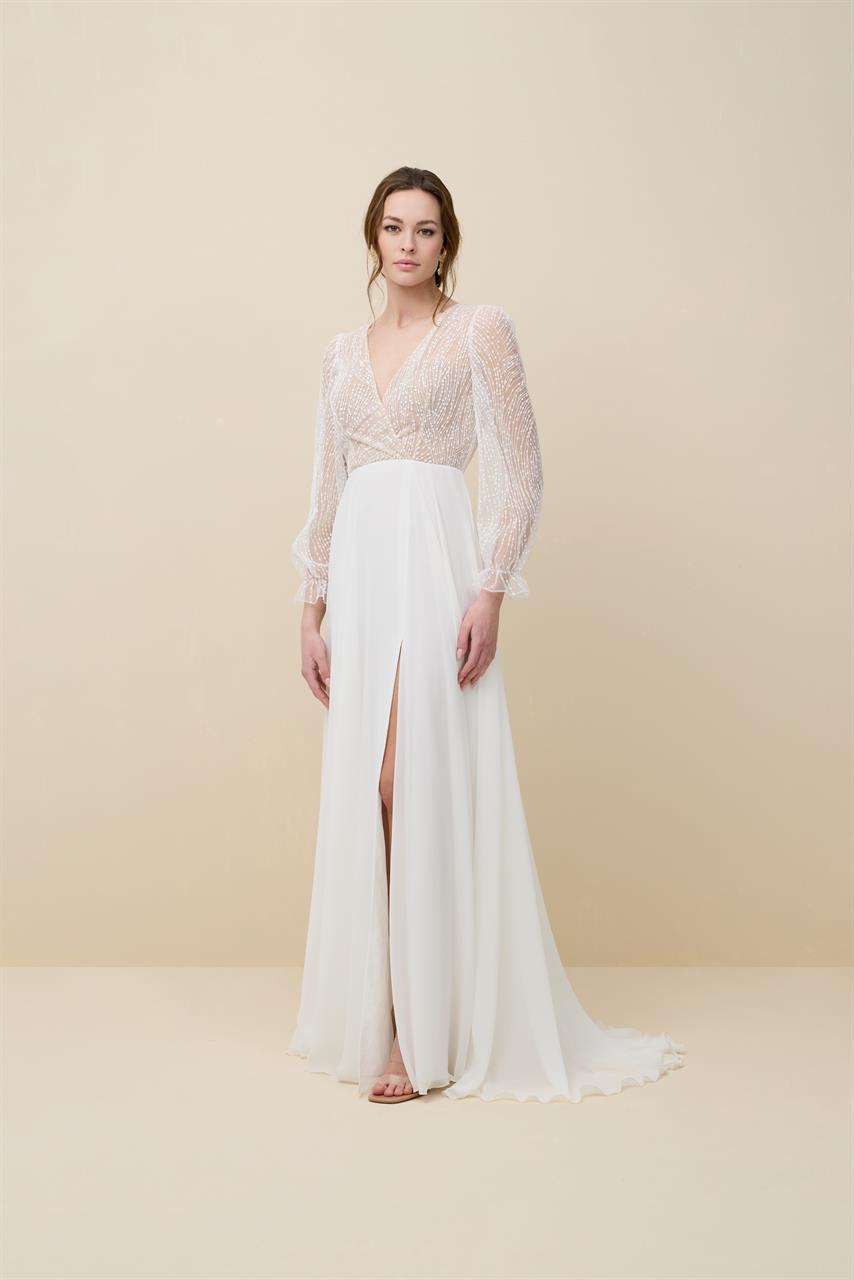 Brautkleid aus Chiffonrock verfügt mit einen Schlitz und eine kurze Schlepp von Rembo Styling 